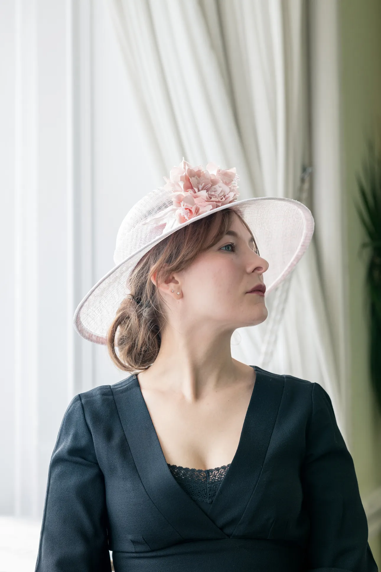 Soft Pink Hat with Silk Flower Spray