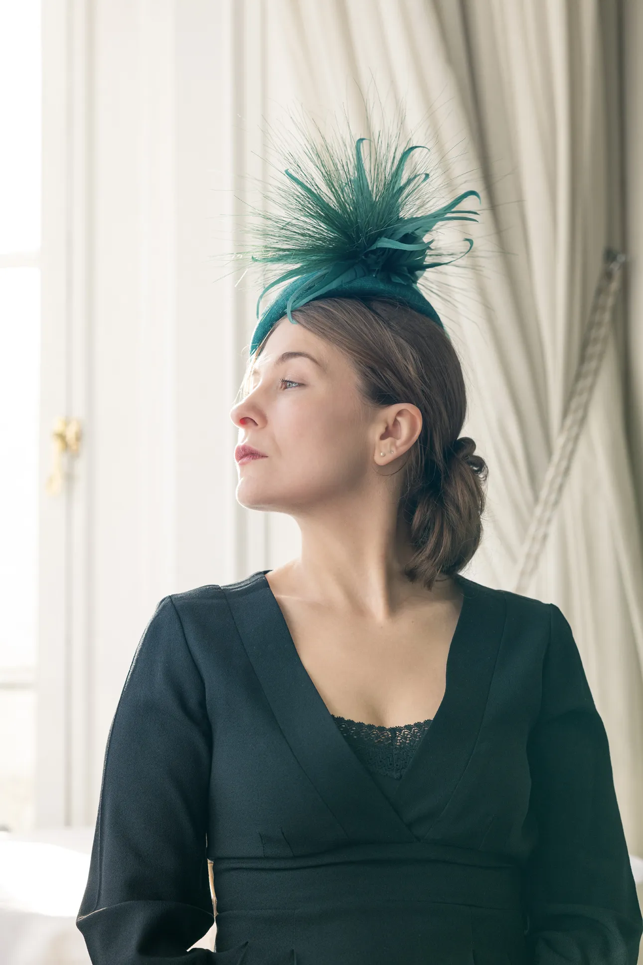 Teal Percher Hat with Feathers