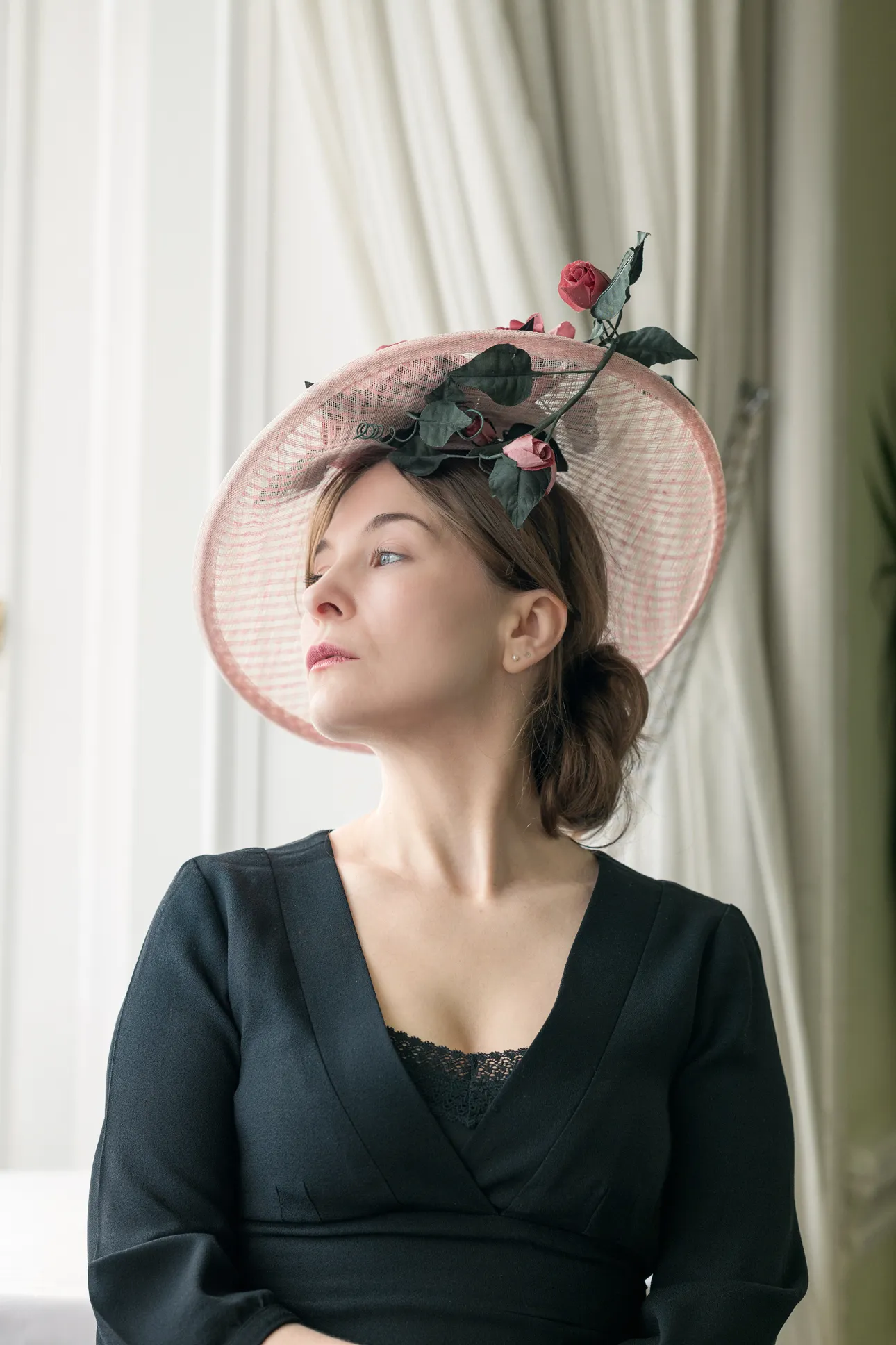 Pink Hat with Rose Vine