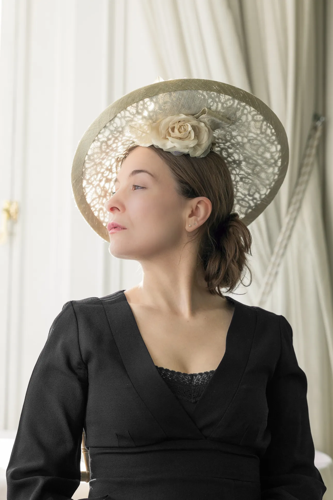 Lace Covered Hat with silk flower