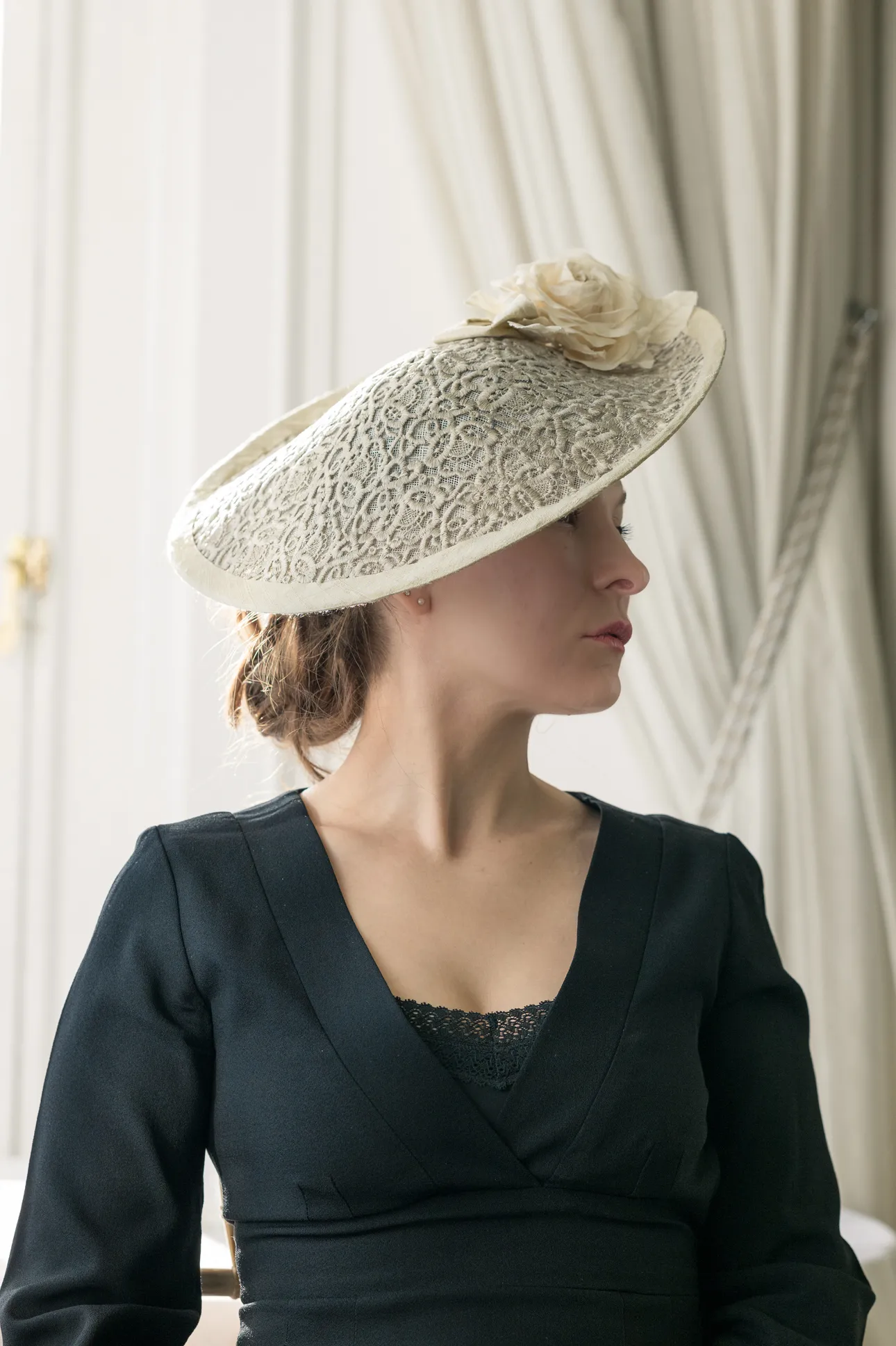 Lace Covered Hat with silk flower