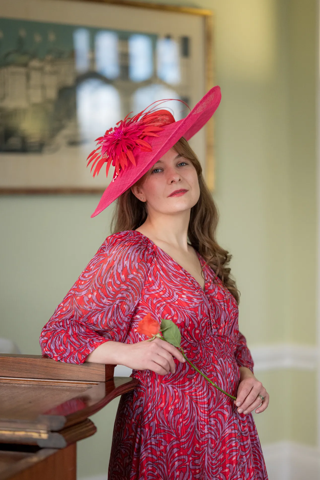 Pink & Red hat with Starburst Feather