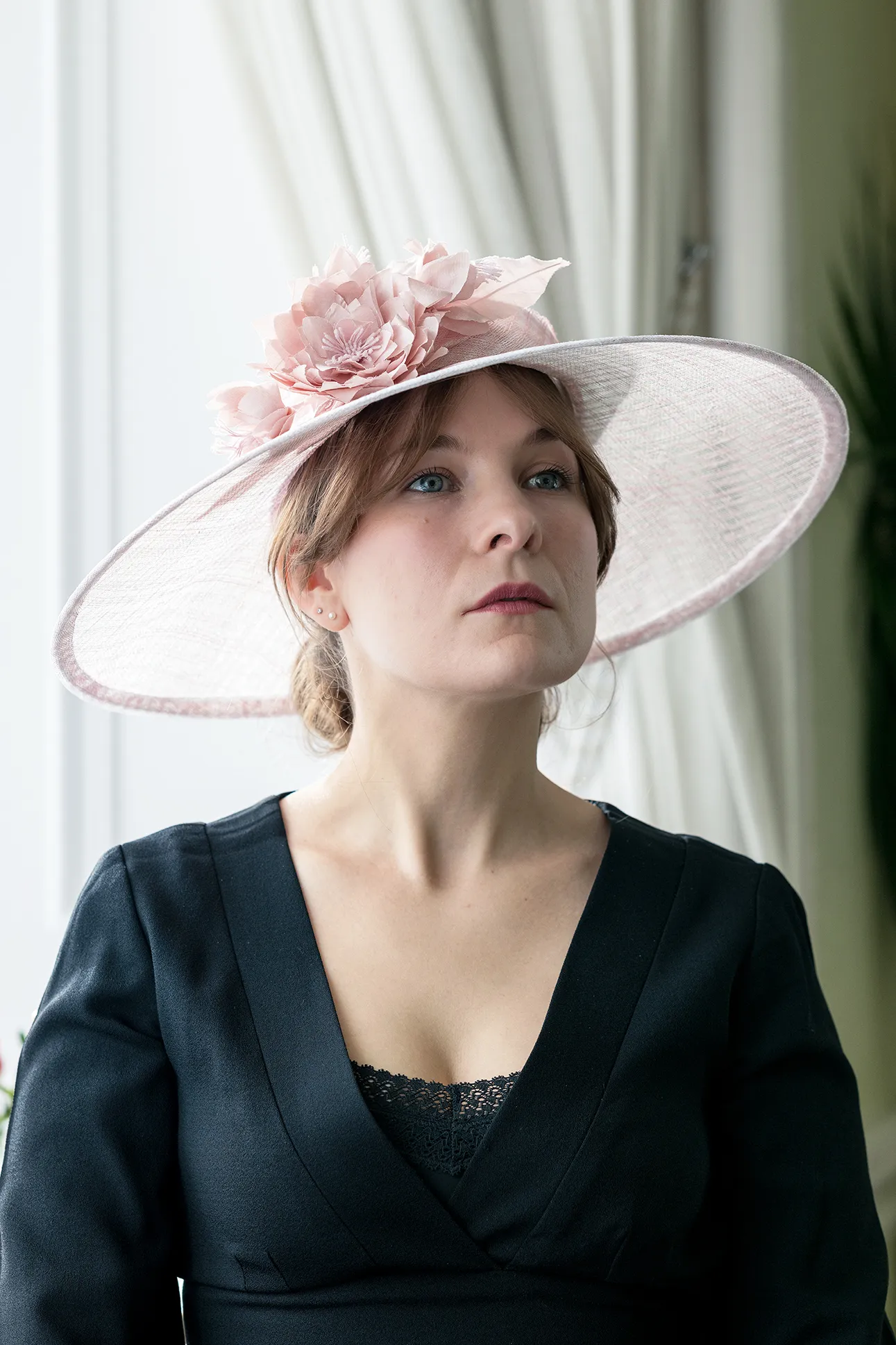 Soft Pink Hat with Silk Flower Spray